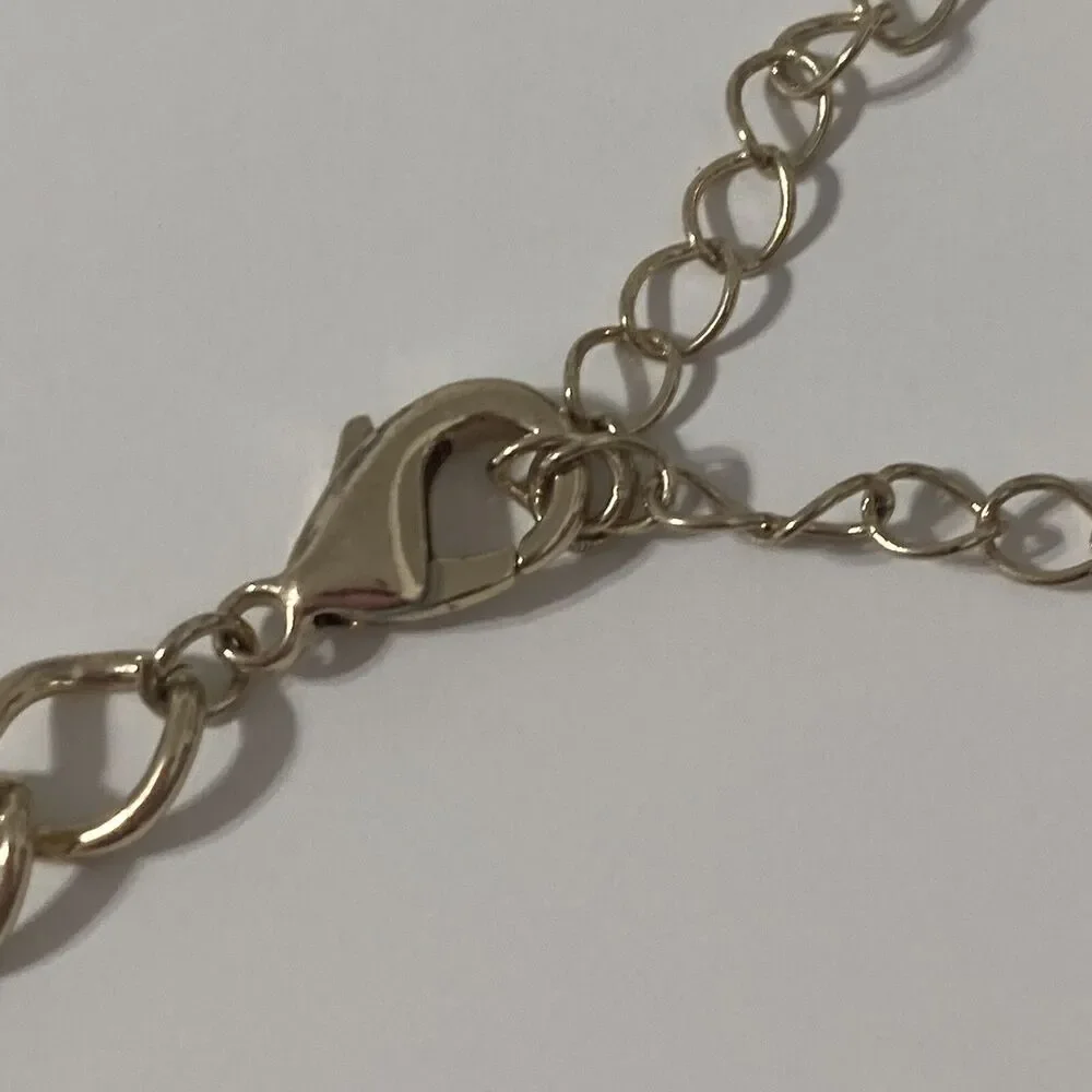 White Cream Enamel Gold Tone Loop Link Plastron Bib Collar Necklace